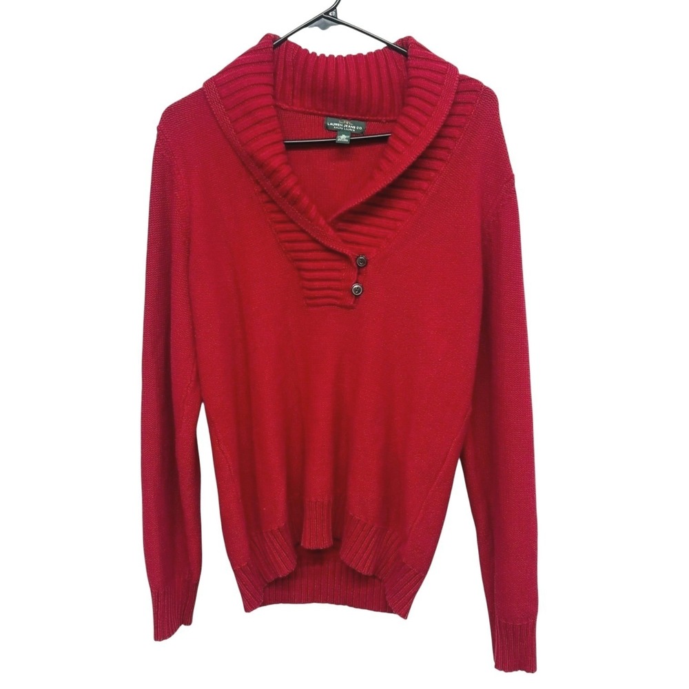 Ralph Lauren Shawl‎ Collar Preppy Sweater XL Red Knit Pullover LRL Cozy Classic